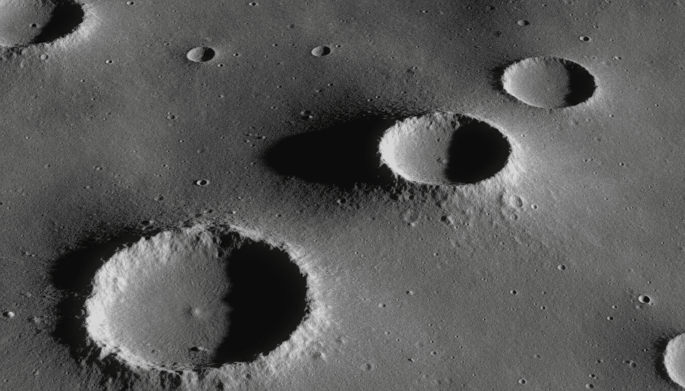 Low sunlight raking across overlapping craters along the lunar terminator
